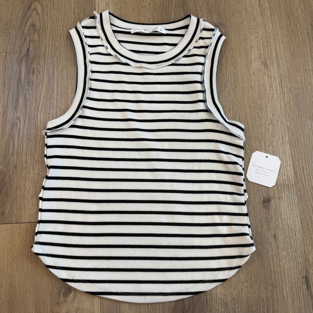 Altar'd State Striped Ribbed Cropped Tank Top Size XL Y2K 90s Grunge Retro NWT - Picture 2 of 9